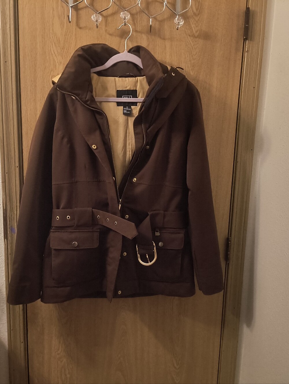 NILS Women's Brown Belted Ski Jacket Size 12 Dermizax Waterproof Snow Coat Hood.